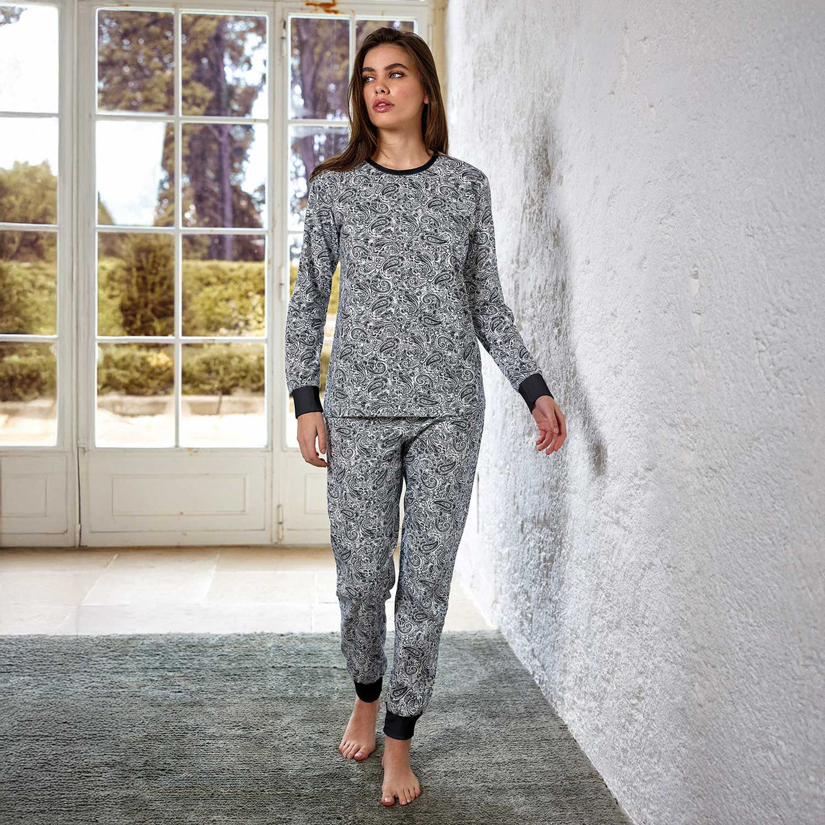 Pigiama donna paisley in cotone garzato Jadea 5241