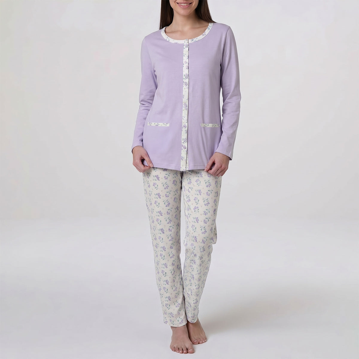 Pigiama donna lungo in cotone leggero Lovable L0EQH