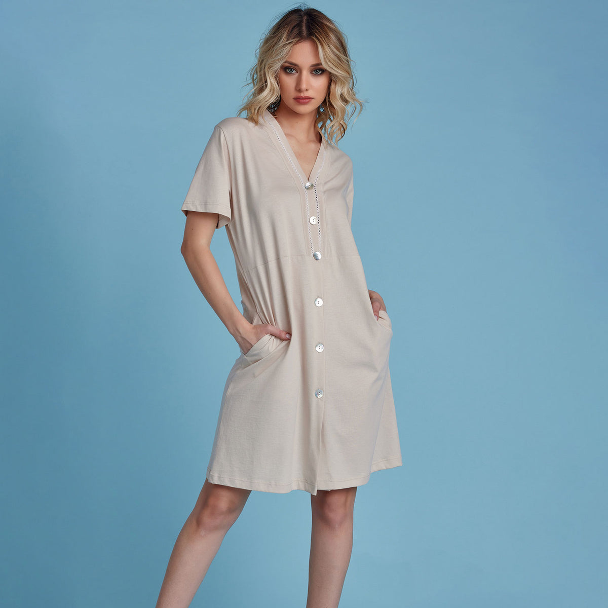 Camicia da notte scollo a v in cotone Lunatica 61173