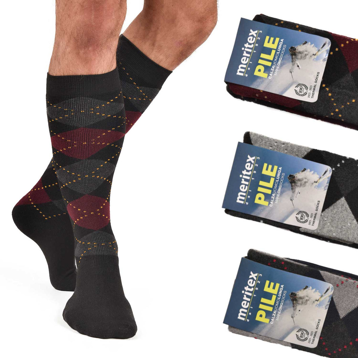 Calze lunghe invernali Meritex 212 rombi in pile caldo 3 paia
