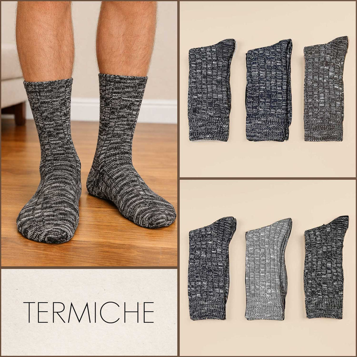 Calze caldo cotone corte meritex 309 T uomo invernali 3 paia
