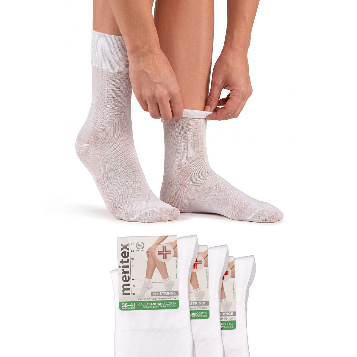 Calze sanitaria corta polsino morbido filo di scozia Meritex 5720 - 3 paia
