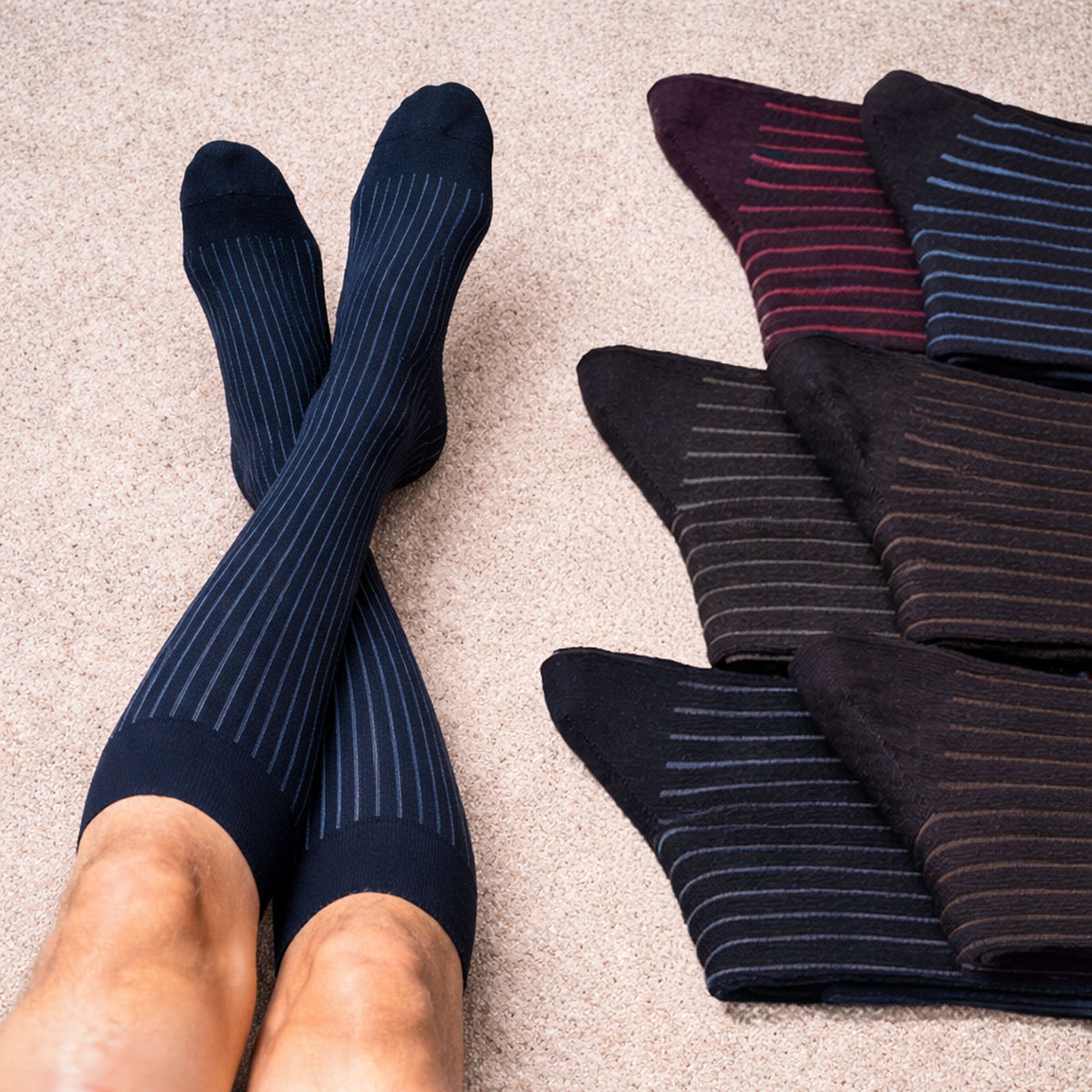 Calza uomo lunga gessata caldo cotone Meritex 1220 - 6 paia