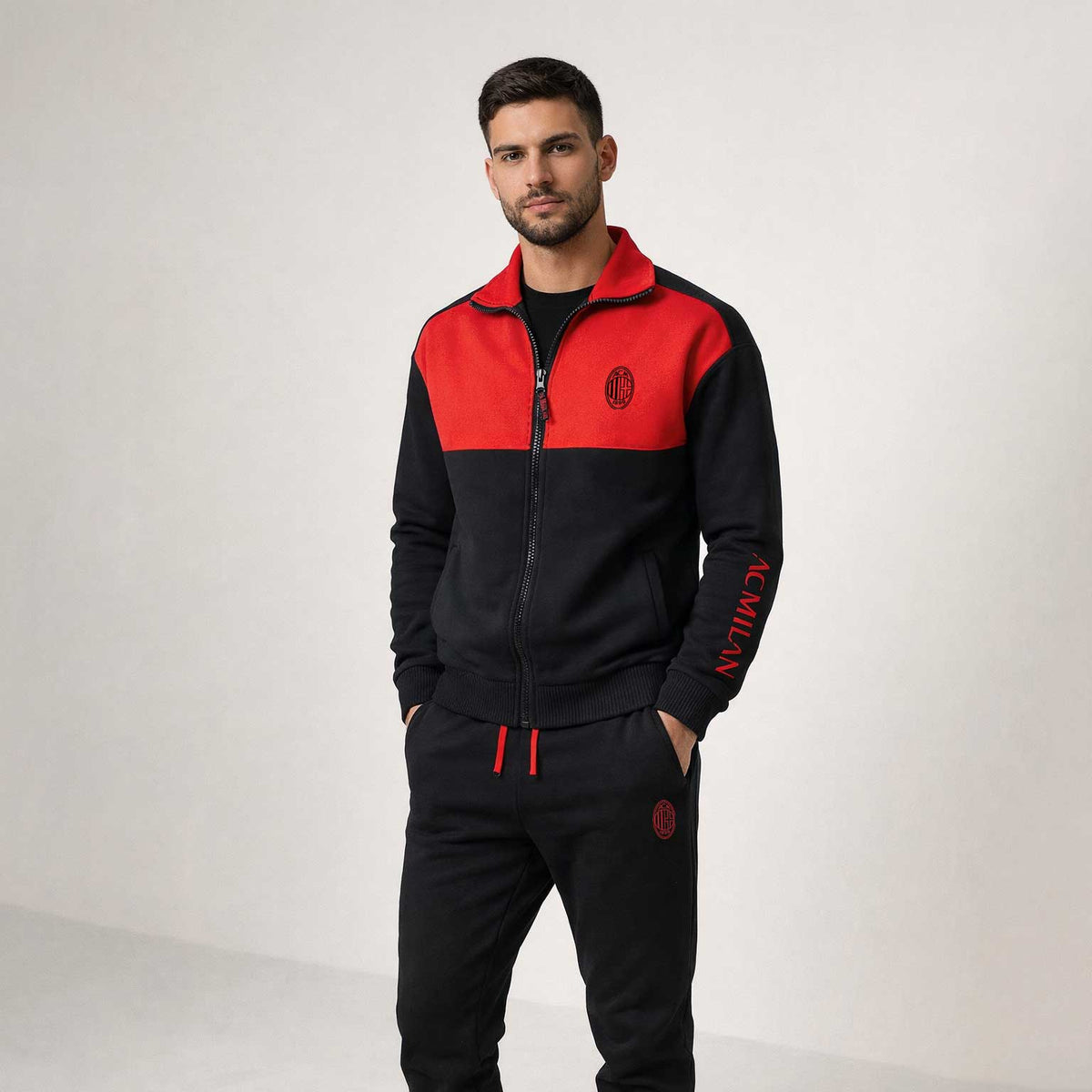 Pigiama tuta uomo ufficiale Milan in cotone felpato rossonero PIGM 1085
