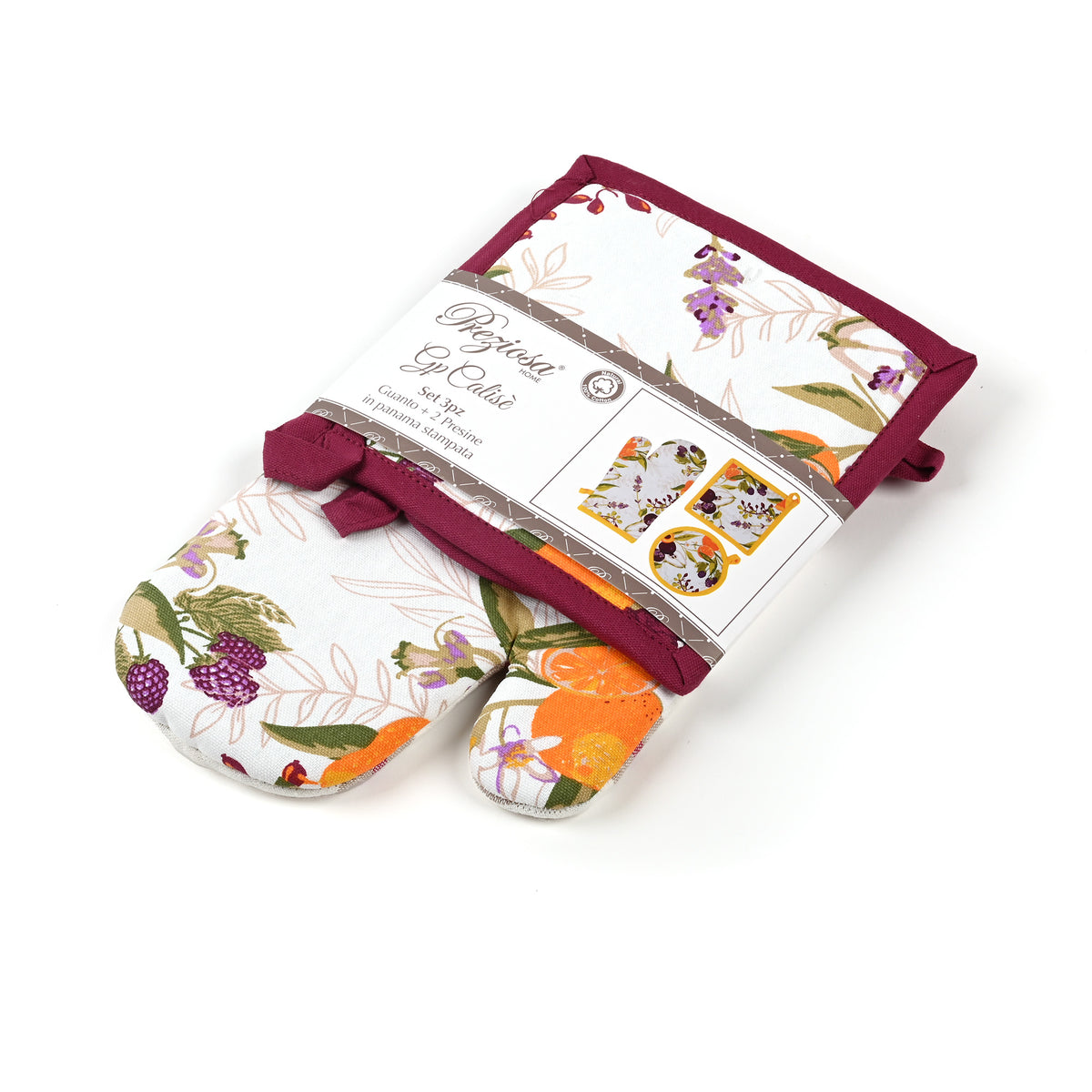 Set 3 pezzi cucina calise' S09 Preziosa 1 Guanto + 2 Presine