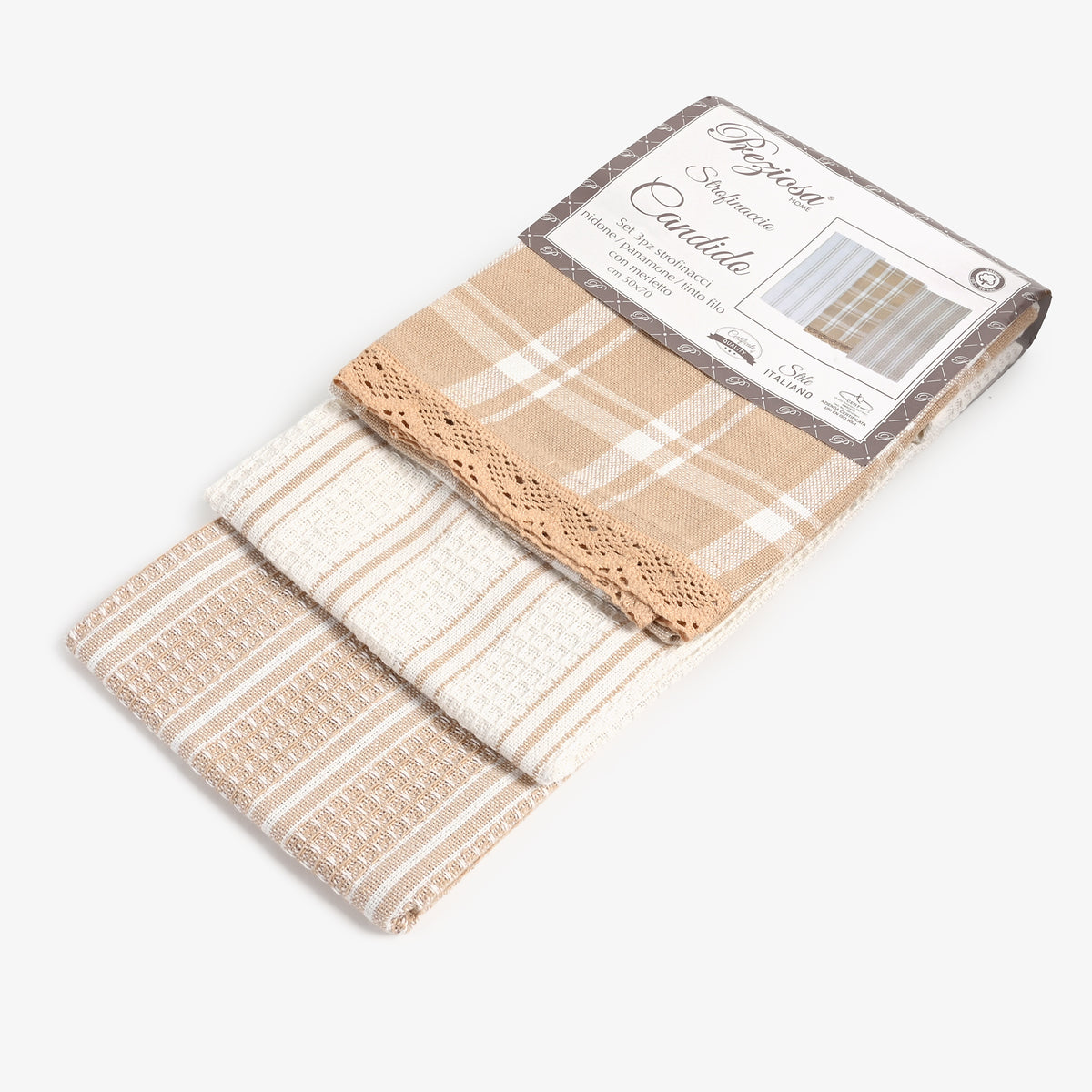 Set da 3 strofinacci Preziosa Candido 2 100% cotone naturale