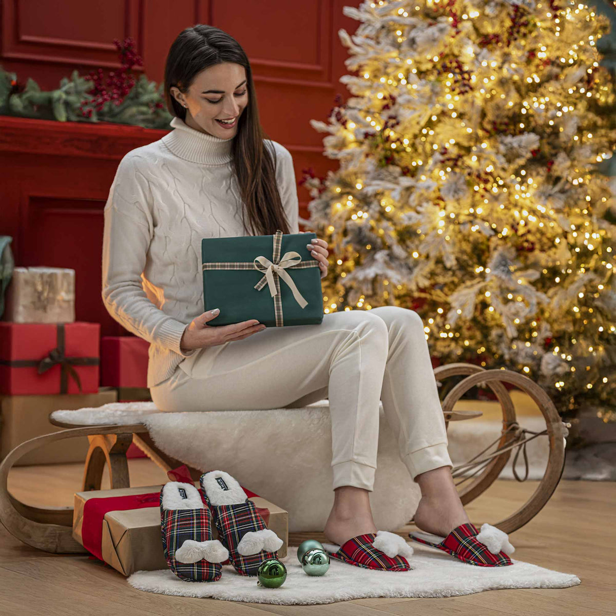 Pantofole donna/uomo tartan natalizie Thun