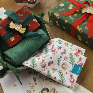 Set da cucina strofinacci natalizi + cesto Thun 3 pezzi