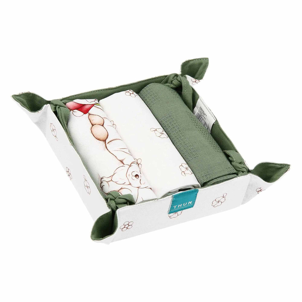 Set da cucina strofinacci a fantasia + cesto Thun 3 pezzi