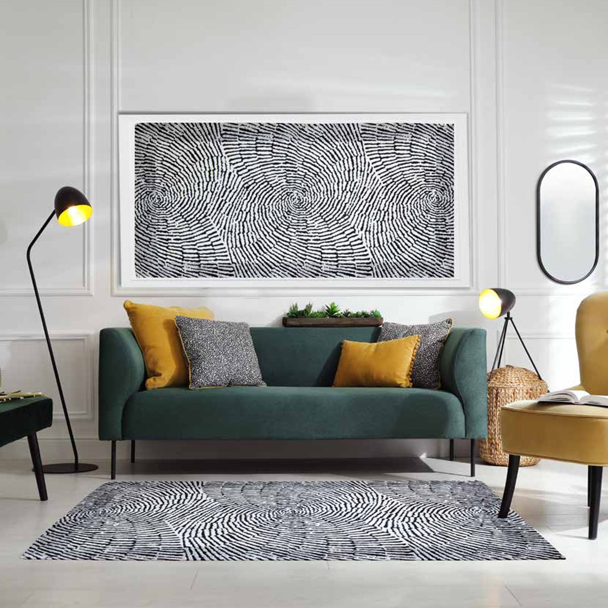 Tappeto arredo jacquard in ciniglia con antiscivolo Ondule Zambaiti