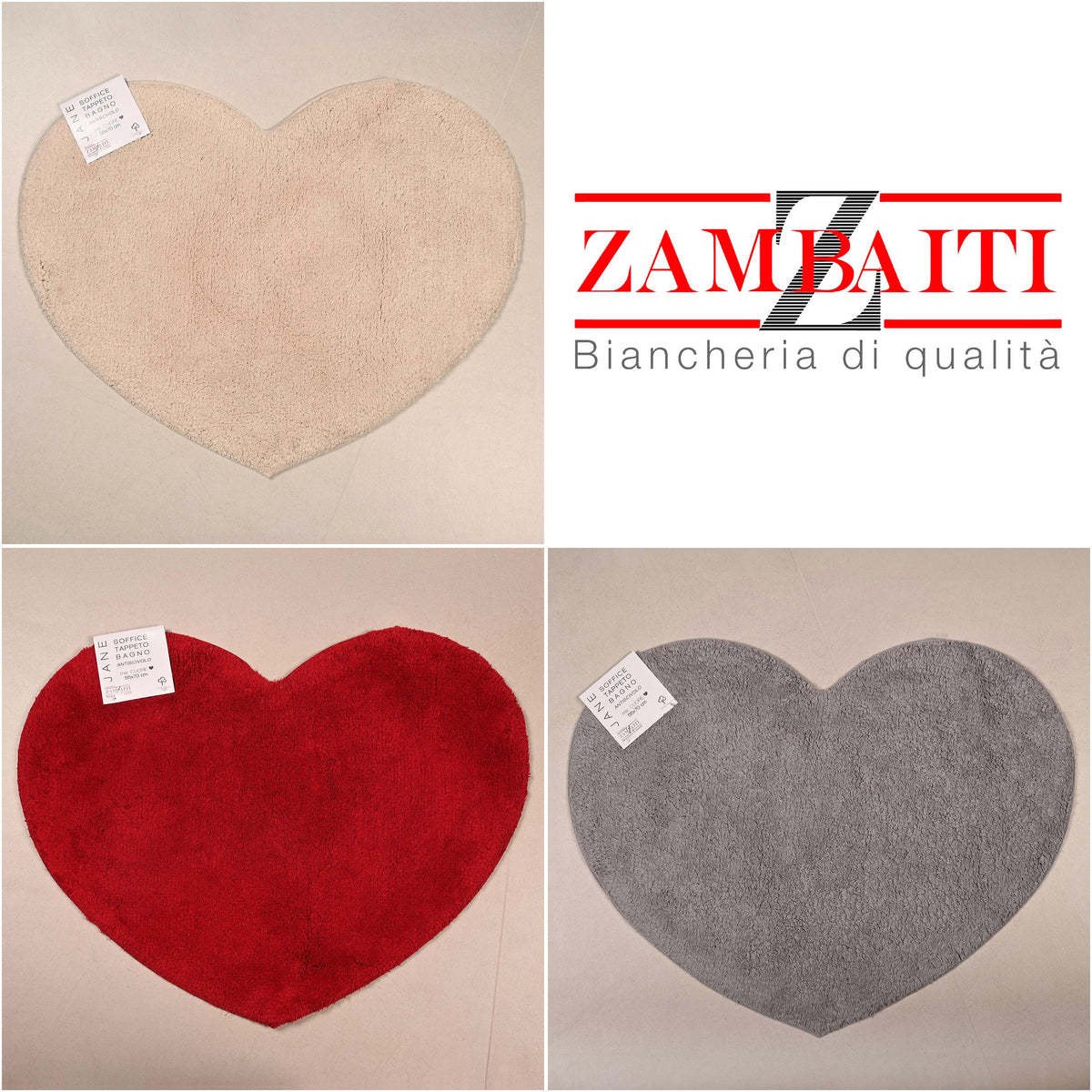 Tappeto bagno Forma di Cuore in 100% Cotone Jane Zambaiti