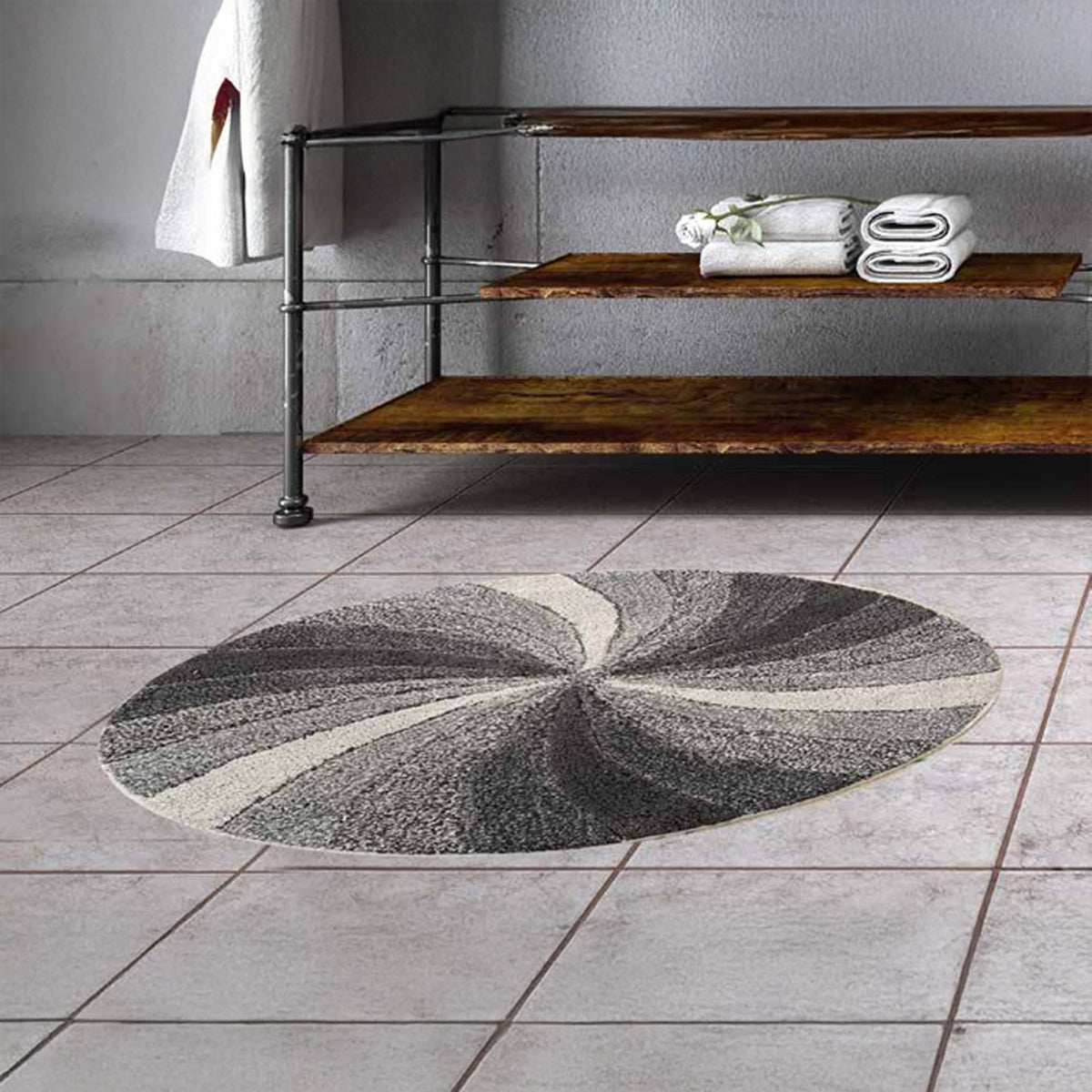 Tappeto arredo bagno disegno a raggiera tondo antiscivolo Kaleido Zambaiti