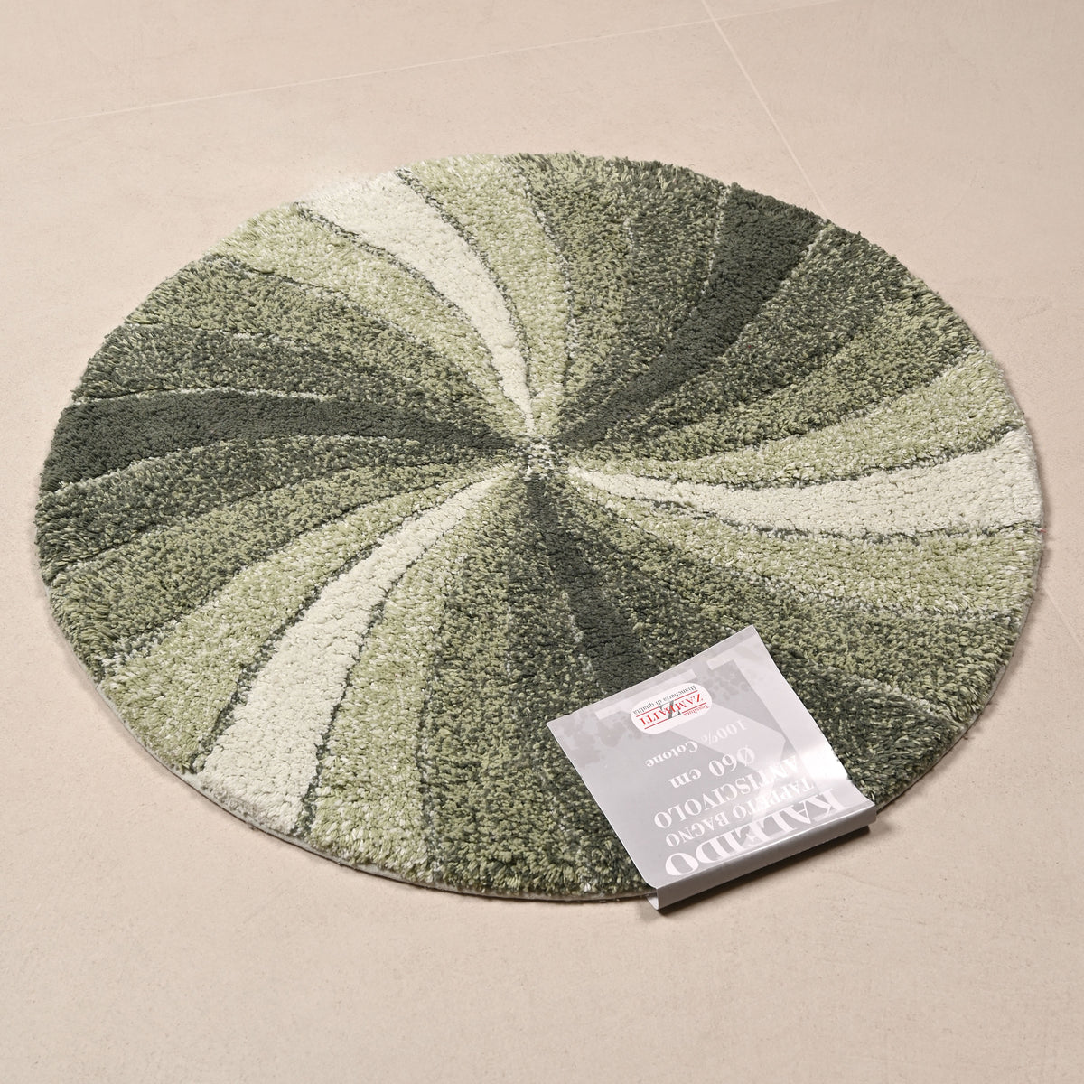 Tappeto arredo bagno disegno a raggiera tondo antiscivolo Kaleido Zambaiti