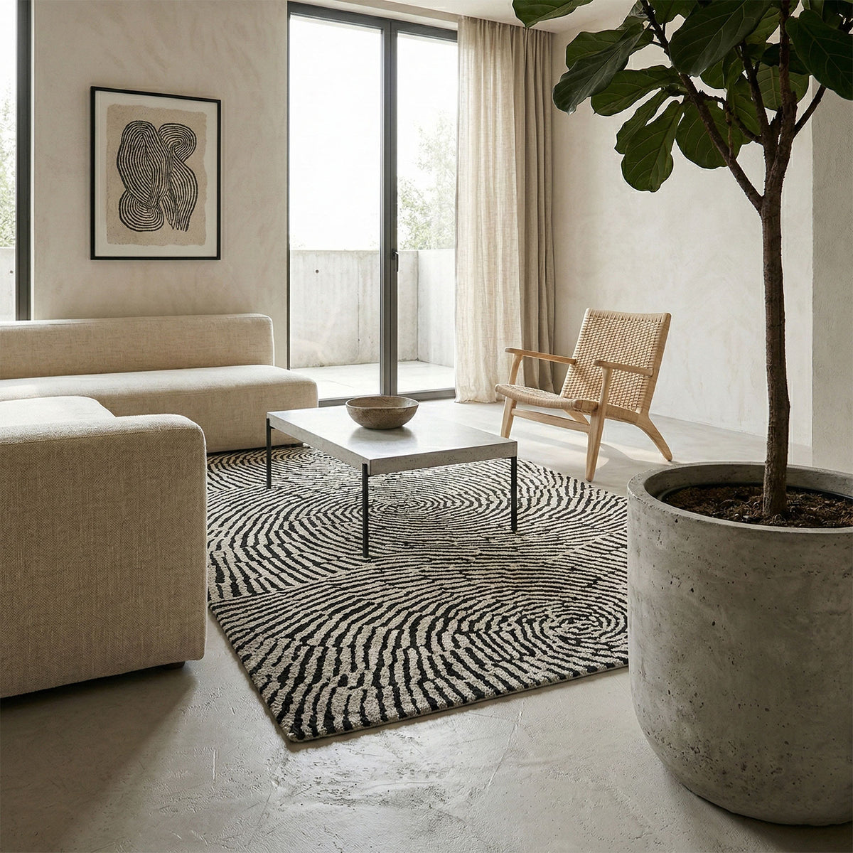 Tappeto arredo jacquard in ciniglia con antiscivolo Ondule Zambaiti