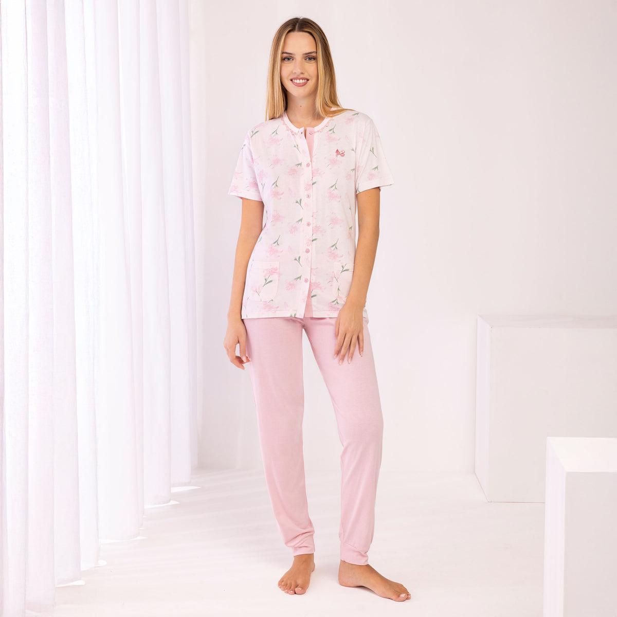 Pigiama donna con fiori 100% cotone Irge IRL2262