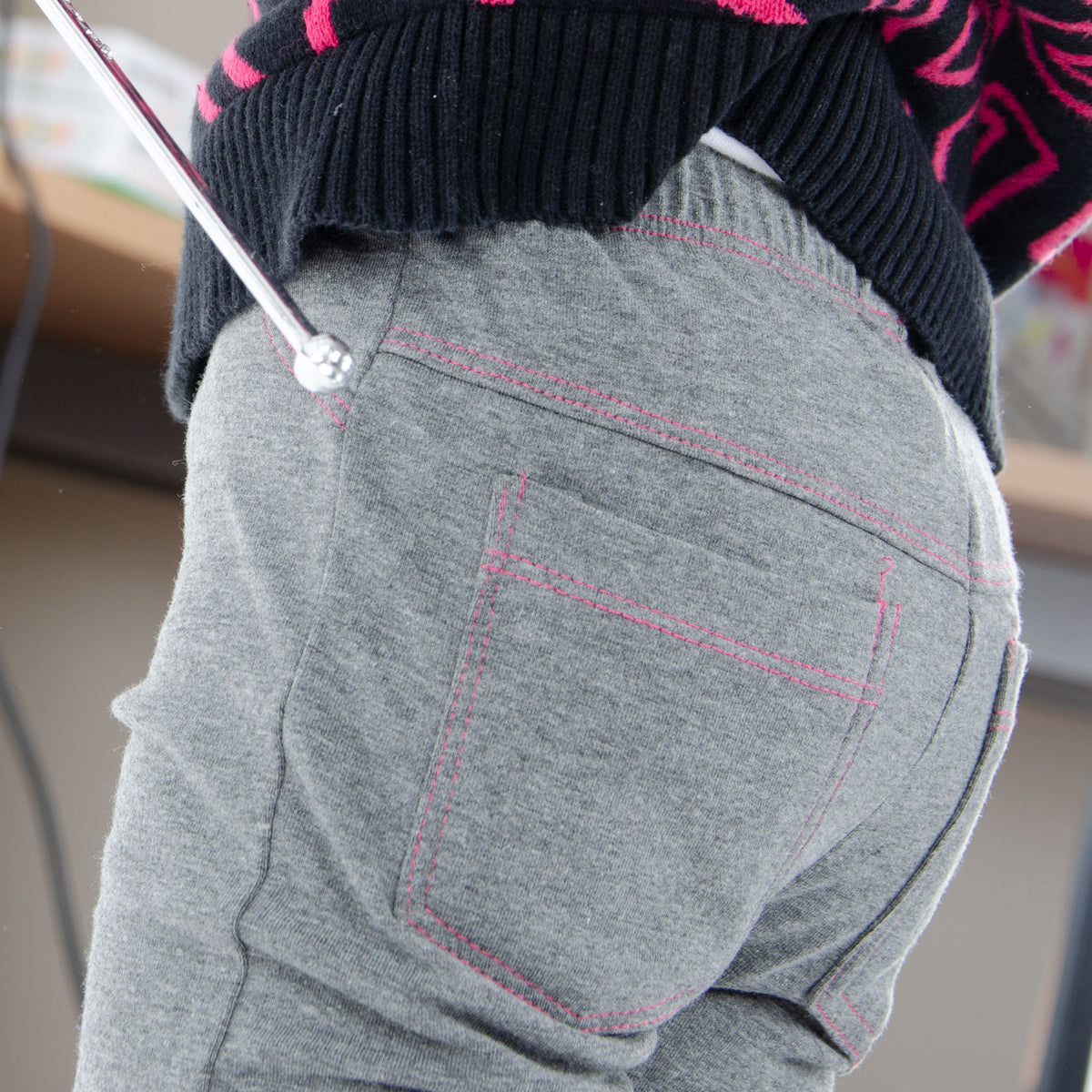 Leggings bimba caldo cotone grigio Meritex impunture rosa
