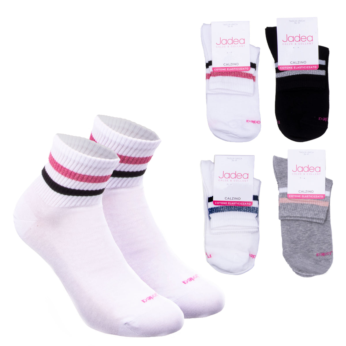 Calzini donna Jadea 21017 cotone con righe orizzontali 4 pz.