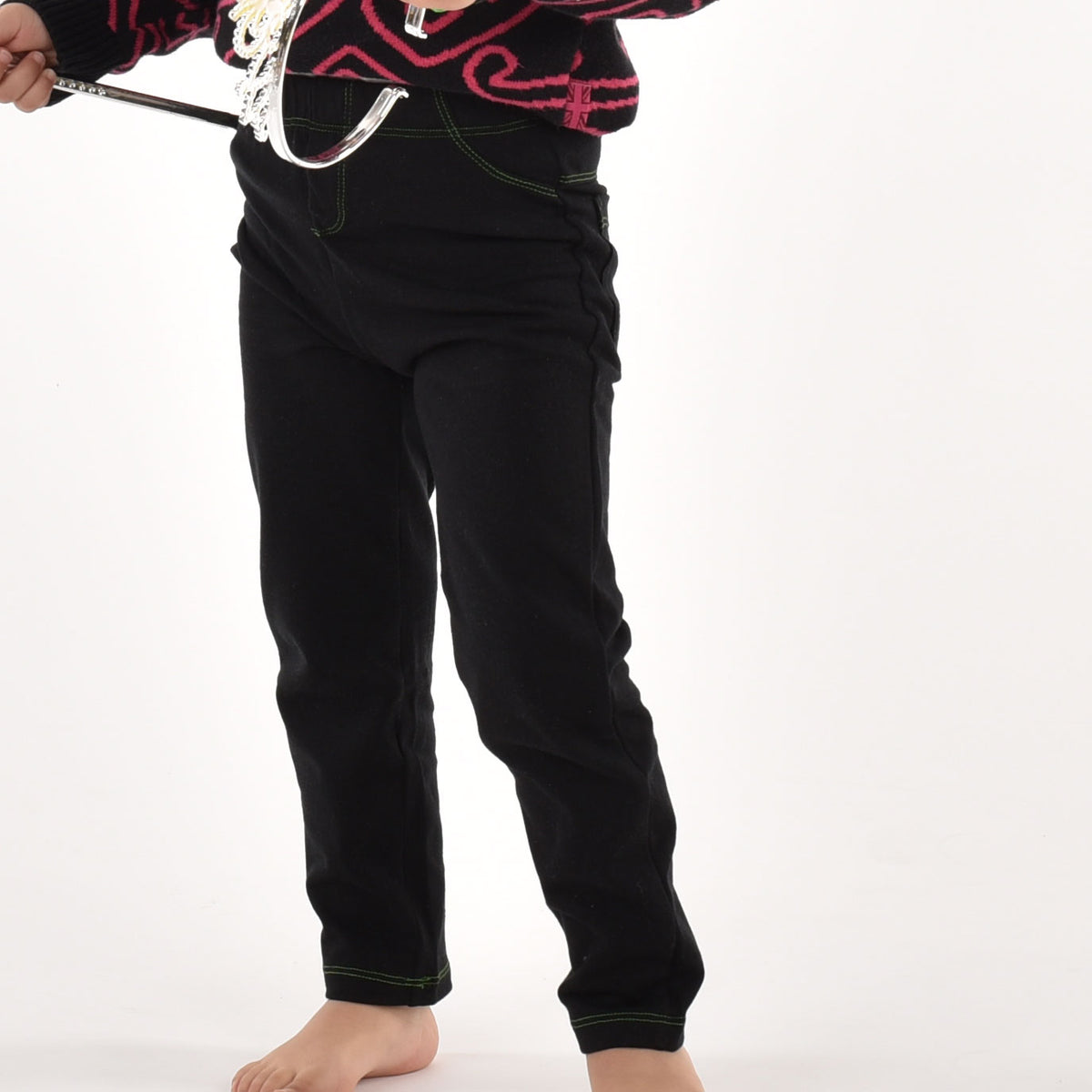 Leggings bimba caldo cotone nero Meritex impunture verde