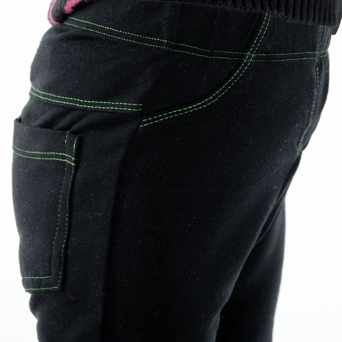 Leggings bimba caldo cotone nero Meritex impunture verde