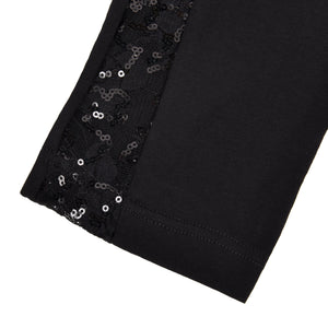 Leggings nero con dettaglio laterale pizzo e paillettes Jadea Galà 4451