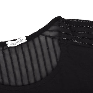 Maglia nera con manica semitrasparente righe glitter Jadea Galà 4453