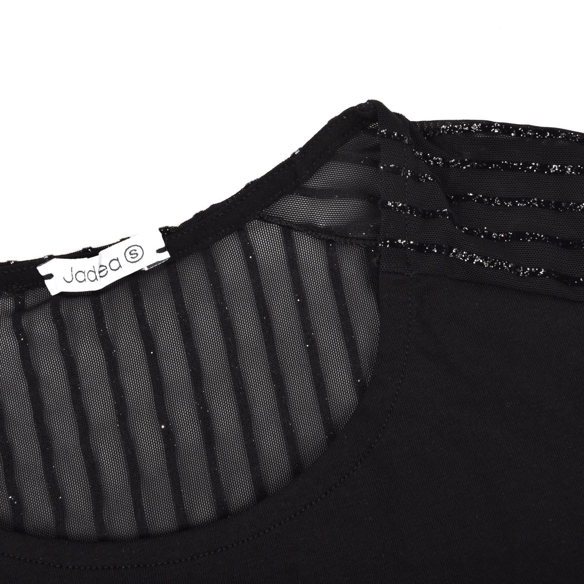 Maglia nera con manica semitrasparente righe glitter Jadea Galà 4453
