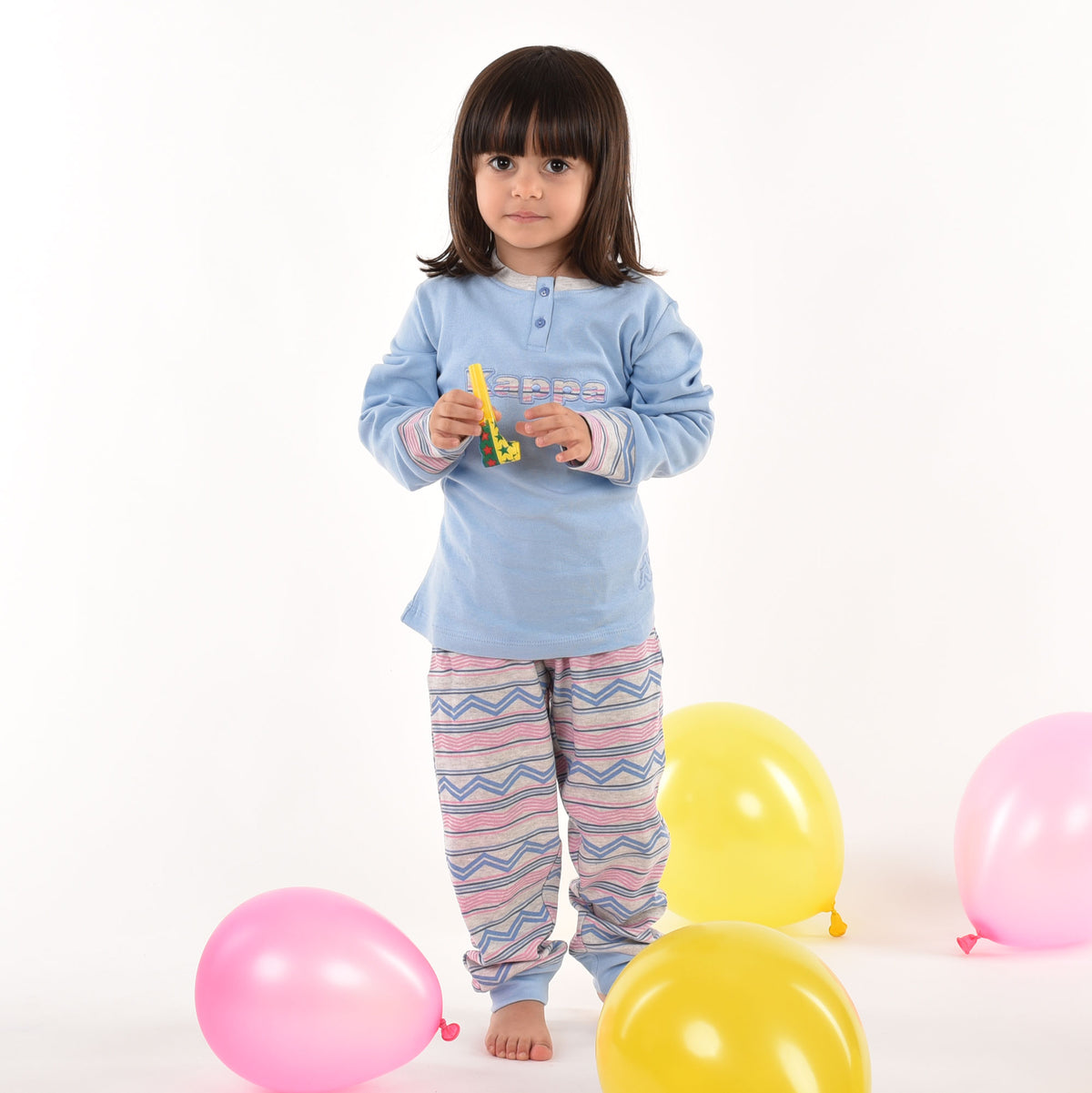 Pigiama bambina caldo cotone bimba Kappa fantasia 21384 celeste