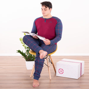 Pigiama uomo Kappa 21260 caldo cotone con polsini bordeaux quadri
