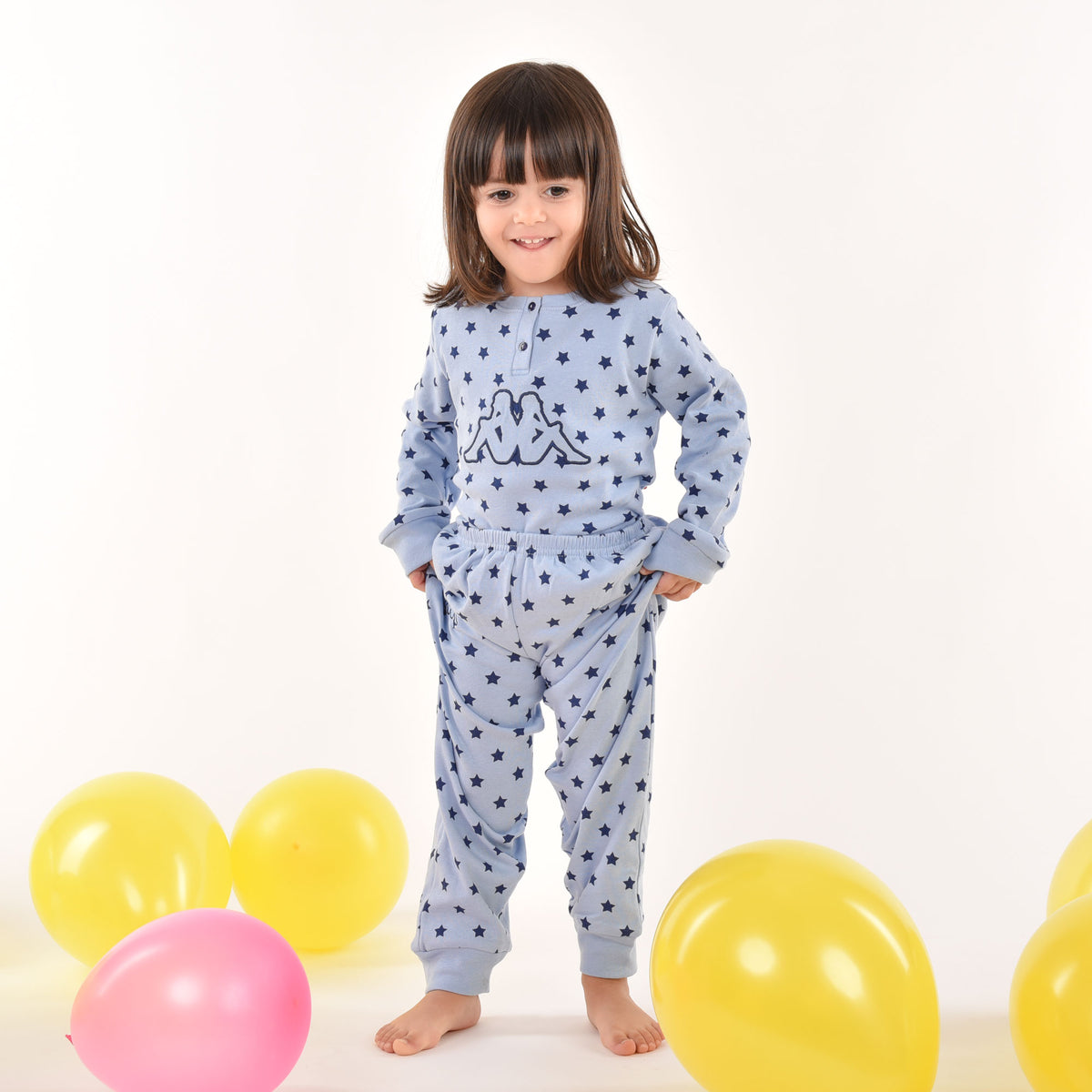 Pigiama bambina caldo cotone con stelle Kappa celeste 21382B