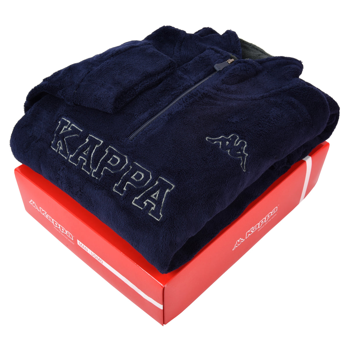 Pigiama uomo in caldo pile coral blu e verde militare Kappa KMW22142