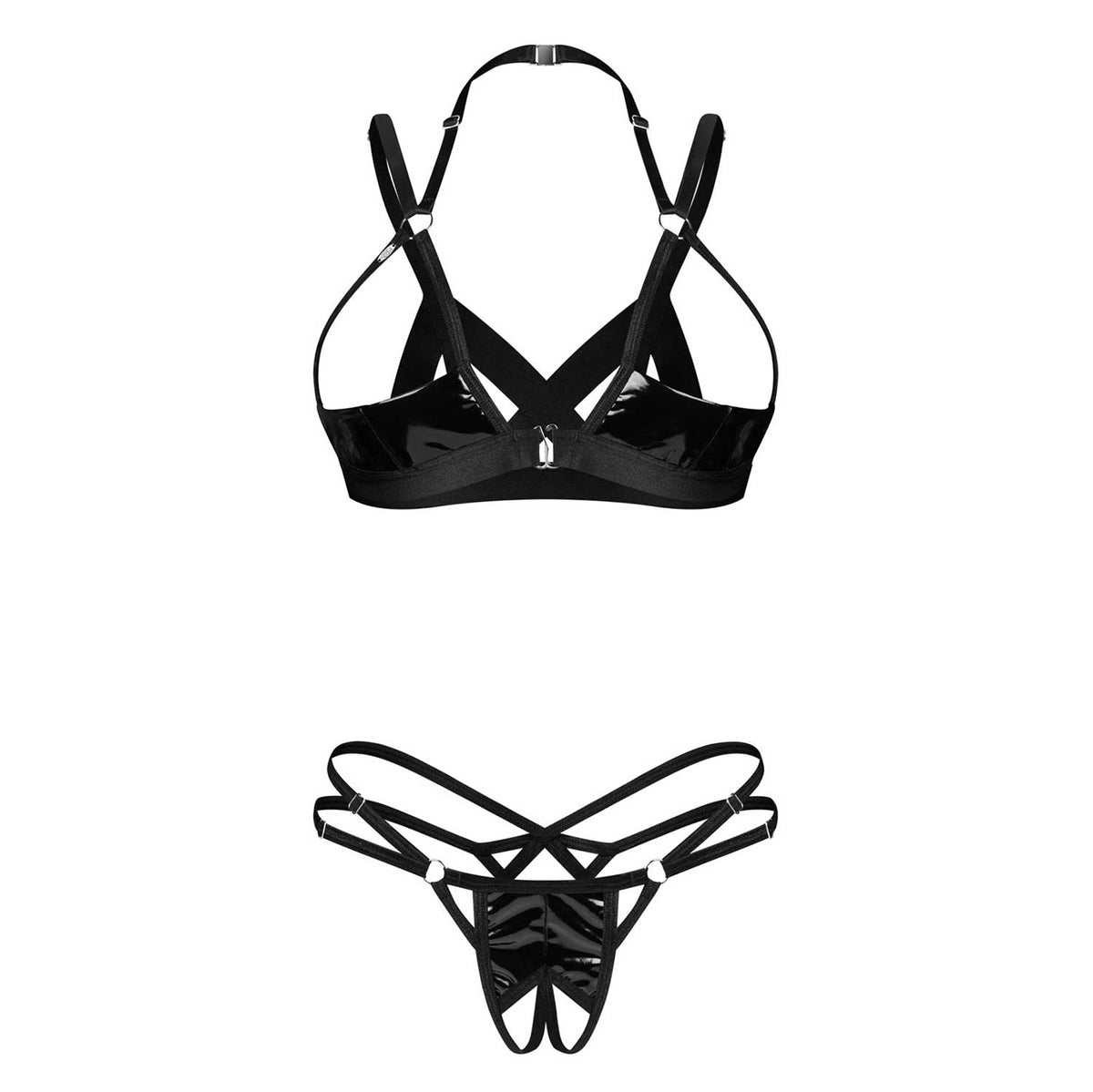 Set sexy effetto latex reggiseno aperto perizoma cavallo aperto Obsessive Keira Lise