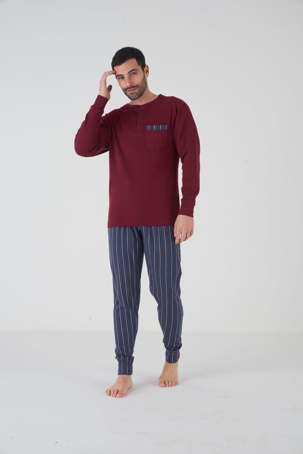 Pigiama uomo caldo cotone con polsini e taschino Karel KF 5123 PLU