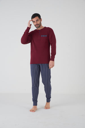 Pigiama uomo caldo cotone con polsini e taschino Karel KF 5123 PLU