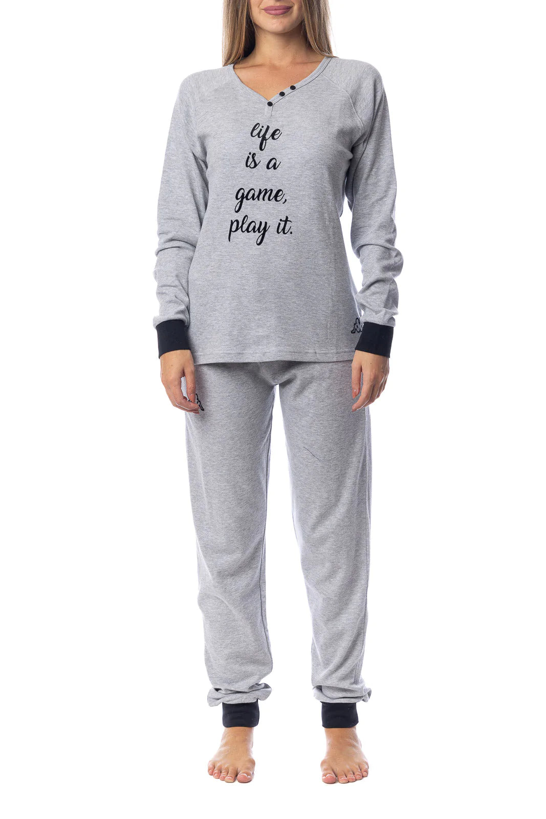 Pigiama Kappa donna grigio melange caldo cotone modello sportivo KWW22209