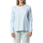 Pigiama donna caldo cotone maglia celeste pantaloni quadri Kappa 22210