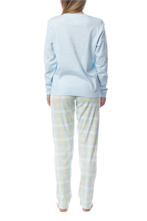 Pigiama donna caldo cotone maglia celeste pantaloni quadri Kappa 22210