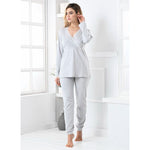 Pigiama donna Biancaluna D2100 caldo cotone grigio perla con pizzo