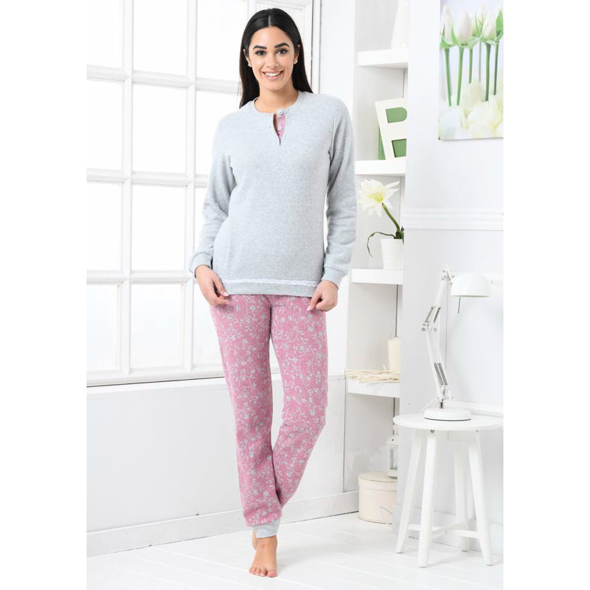 Pigiama donna punto milano rosa con polsino Biancaluna D2524