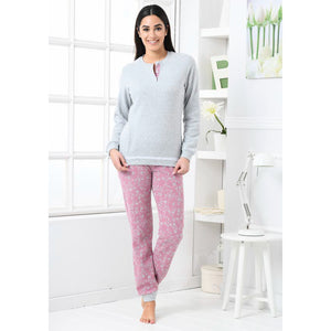 Pigiama donna punto milano rosa con polsino Biancaluna D2524