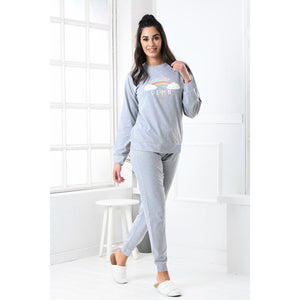 Pigiama donna caldo cotone arcobaleno grigio Biancaluna D3001