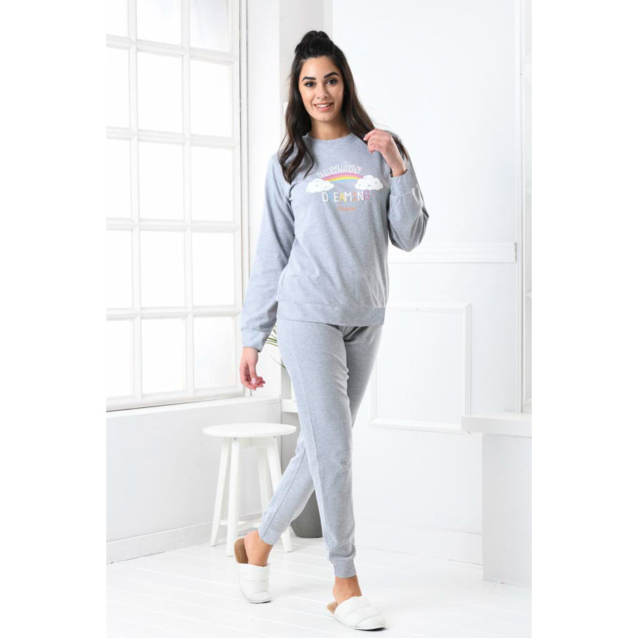 Pigiama donna caldo cotone arcobaleno grigio Biancaluna D3001