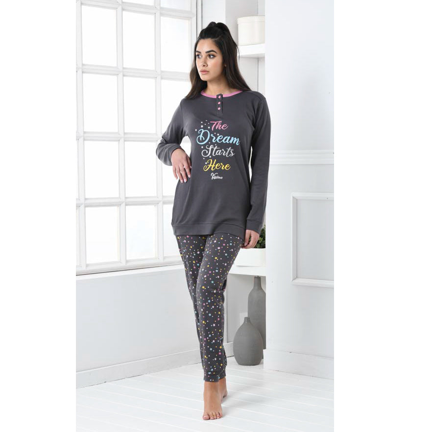 Pigiama donna Biancaluna D3005 caldo cotone invernale grigio