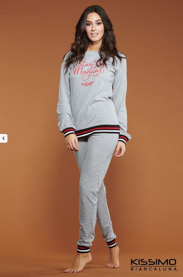 Pigiama donna Biancaluna 3008IN lungo caldo cotone grigio