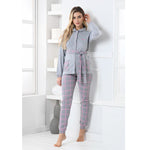 Pigiama donna caldo cotone a giacca grigio Biancaluna D3010