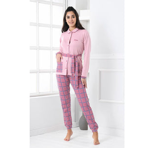 Pigiama donna caldo cotone a giacca rosa Biancaluna D3010