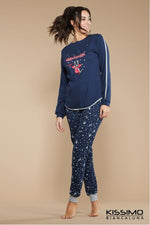 Pigiama donna Biancaluna 3007IN lungo caldo cotone blu