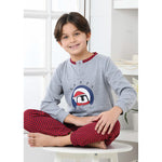 Pigiama bambino caldo cotone Biancaluna U4091 pinguino a scacchi