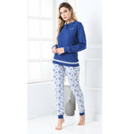 Pigiama donna caldo cotone Biancaluna D2003 fiori blu