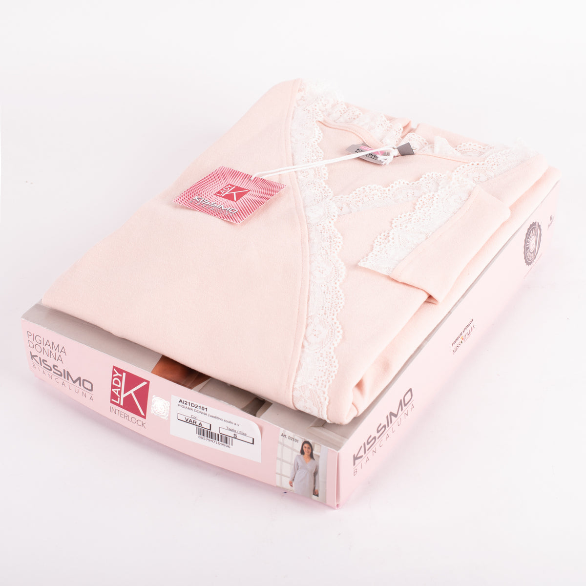 Abito camicia da notte caldo cotone cipria inserti pizzo Biancaluna D2101