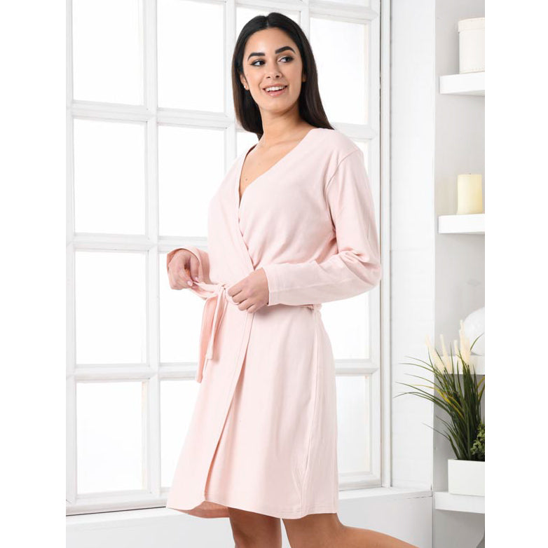 Vestaglia donna caldo cotone interlock con cinta Biancaluna D2102 rosa cipria